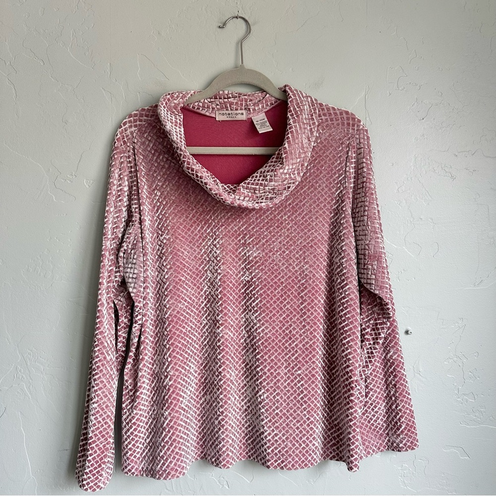 Notations Women’s Vintage Pink‎ Textured Velvet Cowl Neck Long Sleeve Top 18/20W